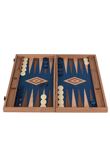 MANOPOULOS Brown Backgammon Set Blue Inlay 30 x 20cm