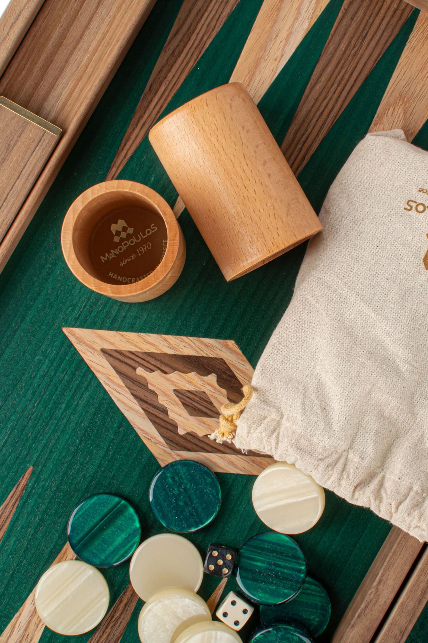 MANOPOULOS | Backgammon Set Green Inlay 48X30cm | Brown