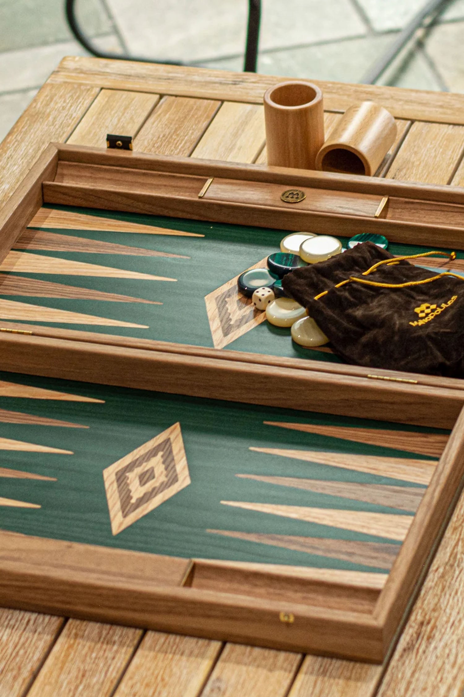 MANOPOULOS | Backgammon Set Green Inlay 48X30cm | Brown