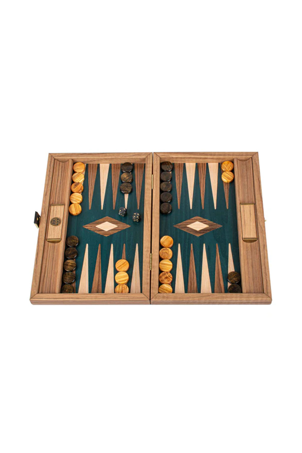 MANOPOULOS | Backgammon Set Green Inlay 30X20cm | Brown