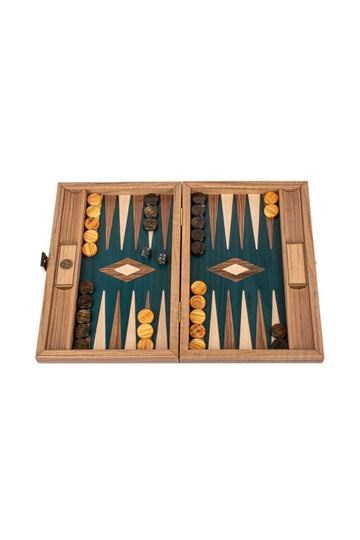 MANOPOULOS Brown Backgammon Set Green Inlay 30 x 20cm