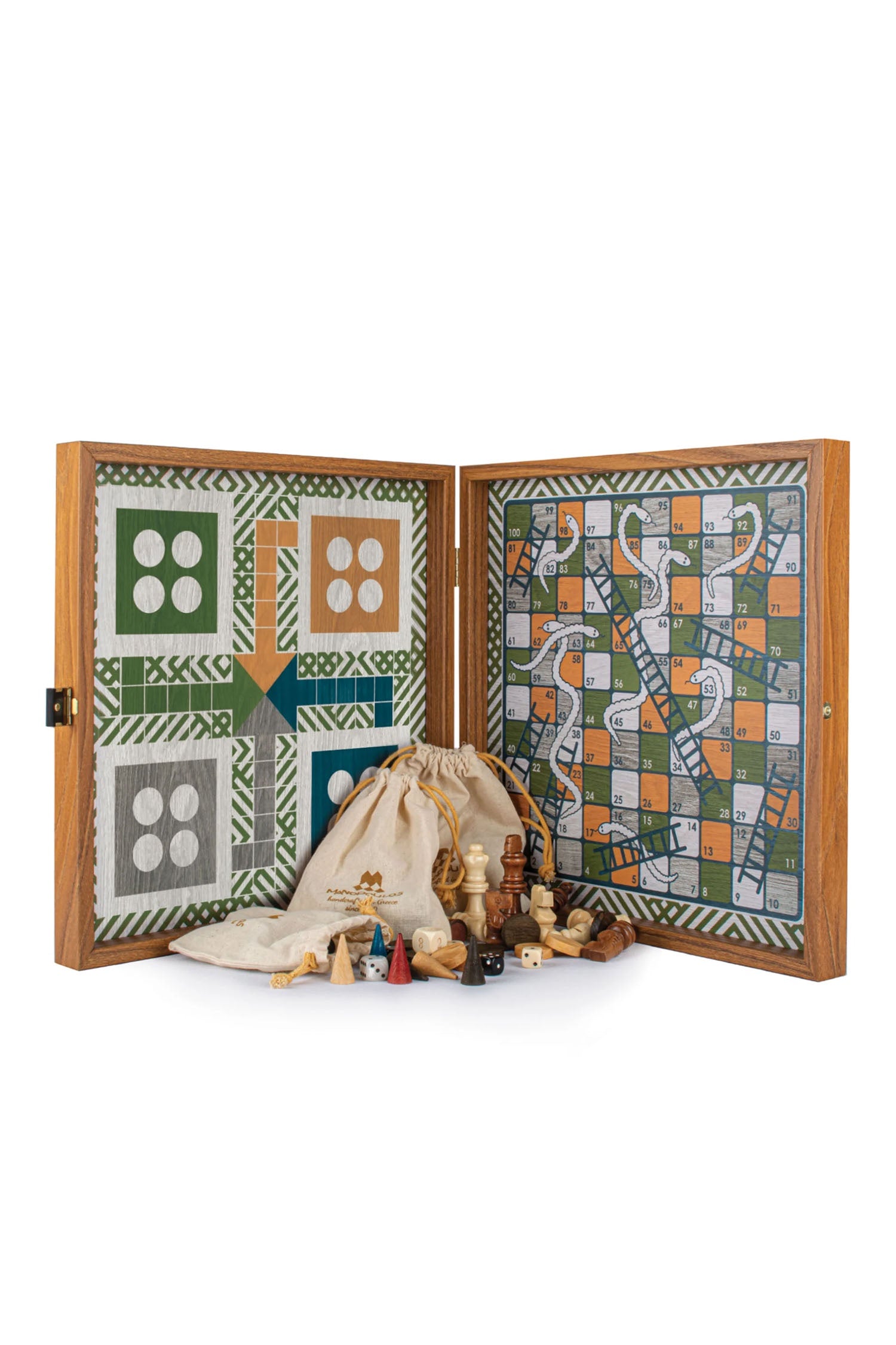 MANOPOULOS | 4-In-1 Combo Games Set | Walnut