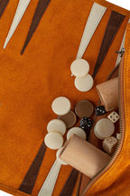 MANOPOULOS | Leather Travel Backgammon Set | Tan Brown
