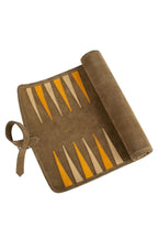 MANOPOULOS | Leather Travel Backgammon Set | Khaki Brown