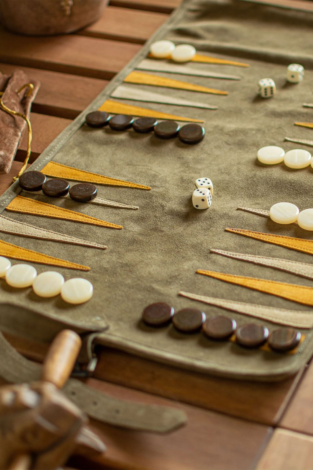 MANOPOULOS | Leather Travel Backgammon Set | Khaki Brown