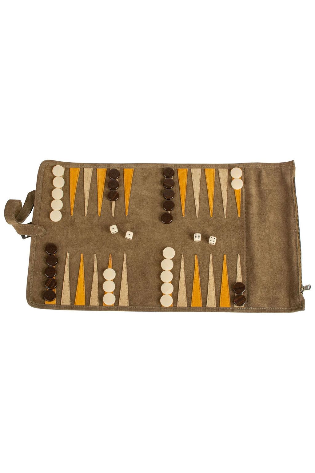 MANOPOULOS | Leather Travel Backgammon Set | Khaki Brown