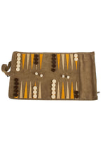 MANOPOULOS | Leather Travel Backgammon Set | Khaki Brown