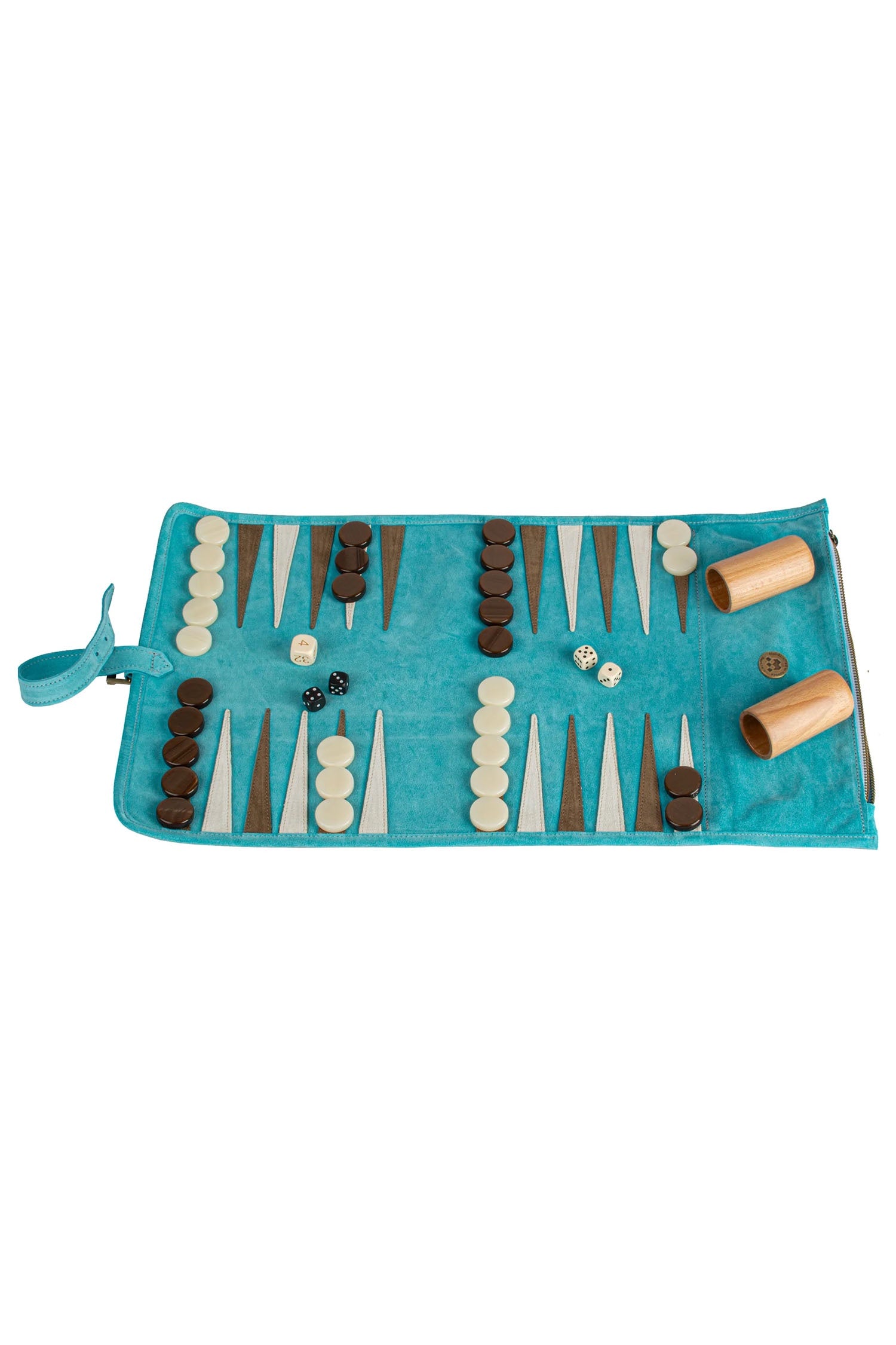 MANOPOULOS | Leather Travel Backgammon Set | Turquoise