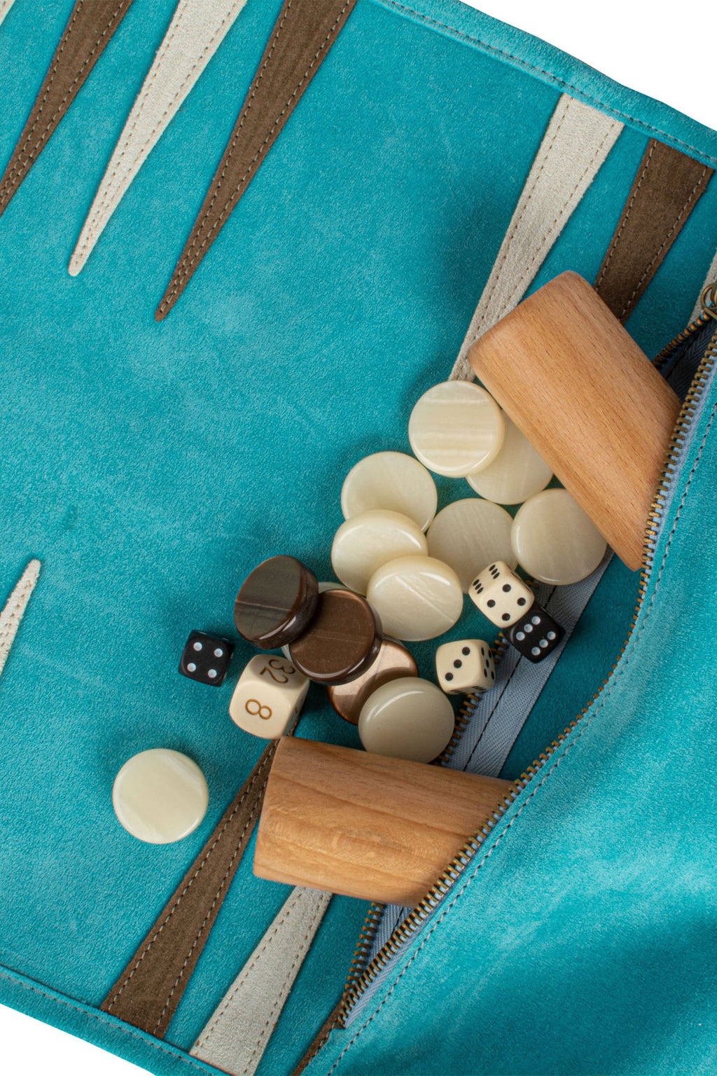 MANOPOULOS | Leather Travel Backgammon Set | Turquoise