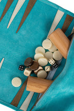 MANOPOULOS | Leather Travel Backgammon Set | Turquoise