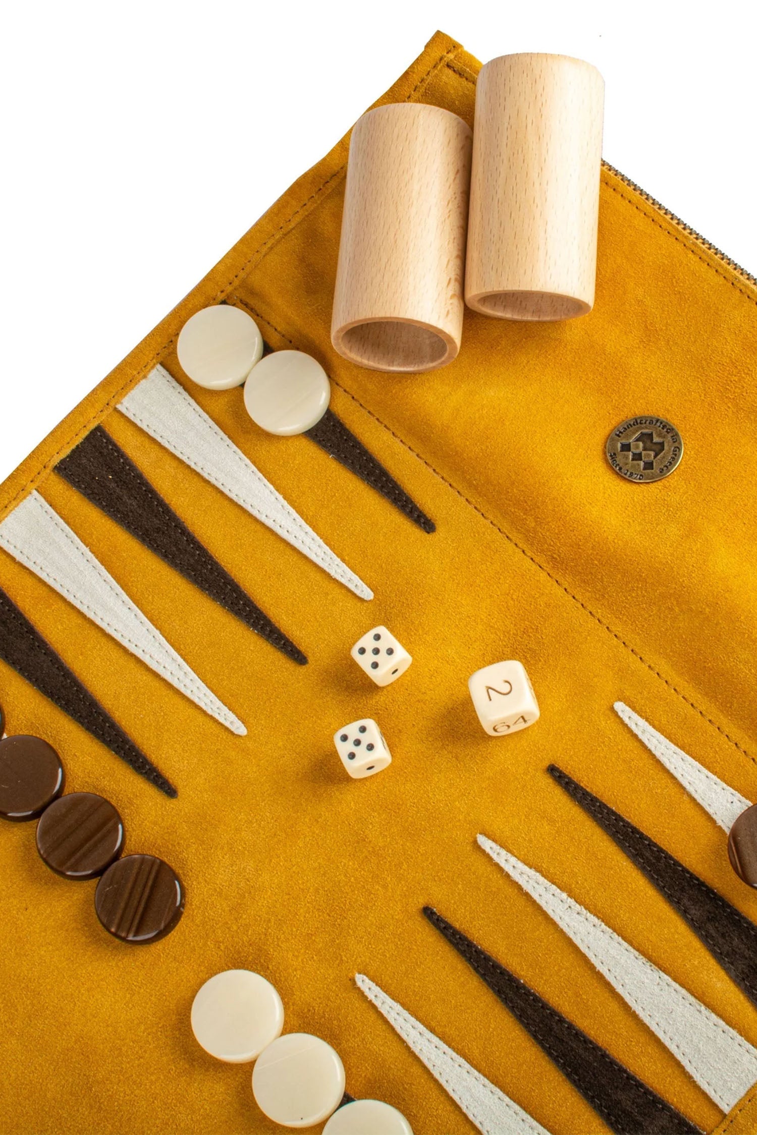 MANOPOULOS | Leather Travel Backgammon Set | Mustard