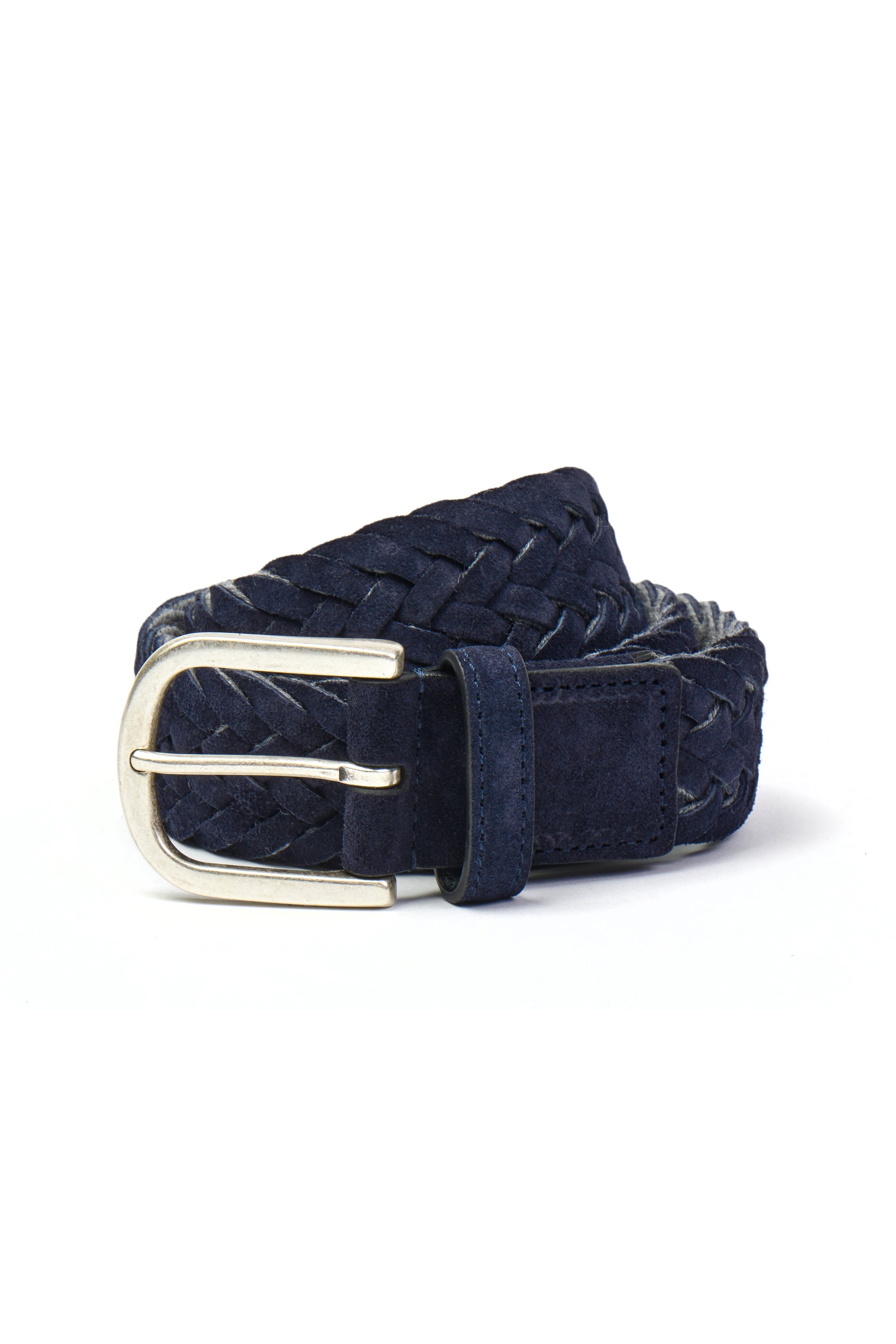 CANALI | Round Buckle Suede Belt | Dark Blue