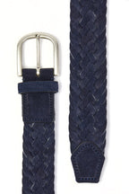 CANALI | Round Buckle Suede Belt | Dark Blue