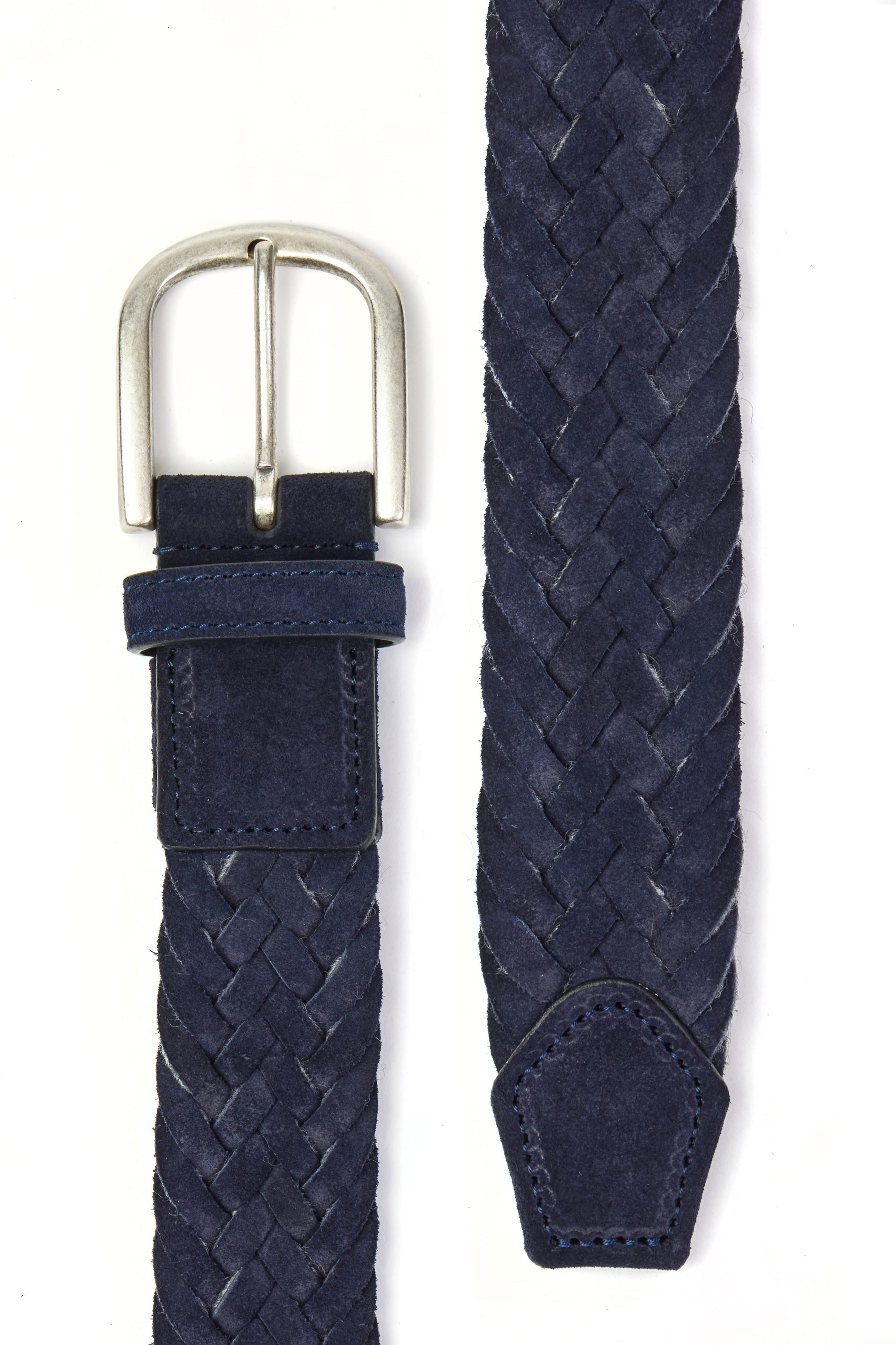 CANALI | Round Buckle Suede Belt | Dark Blue