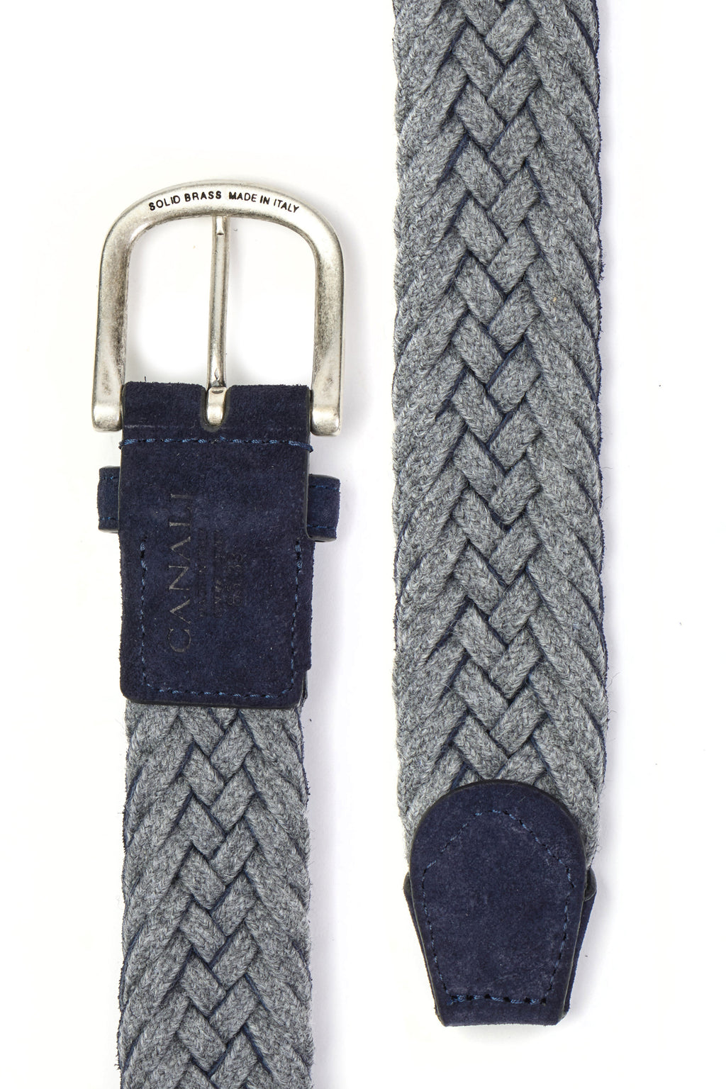 CANALI | Round Buckle Suede Belt | Dark Blue