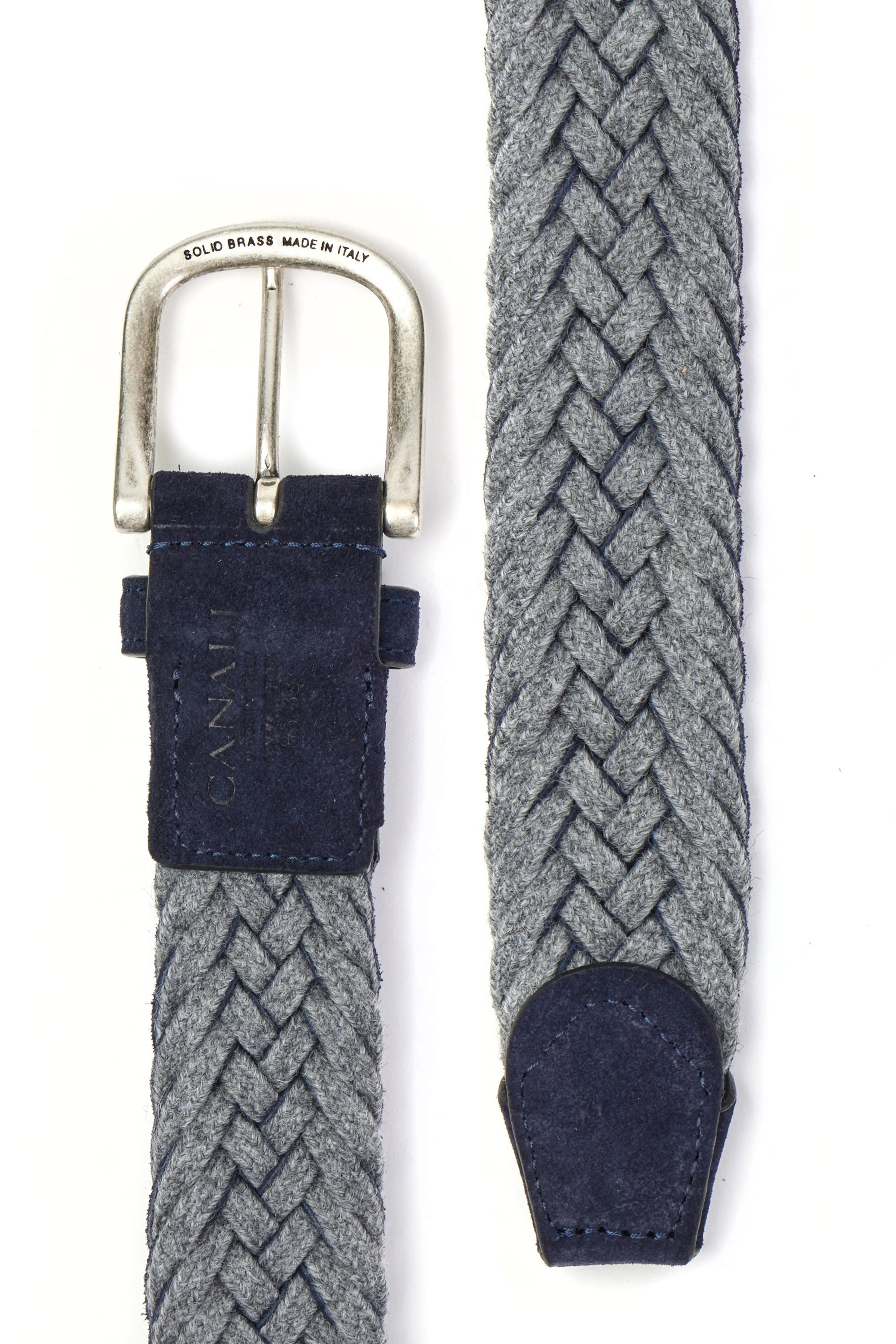 CANALI | Round Buckle Suede Belt | Dark Blue