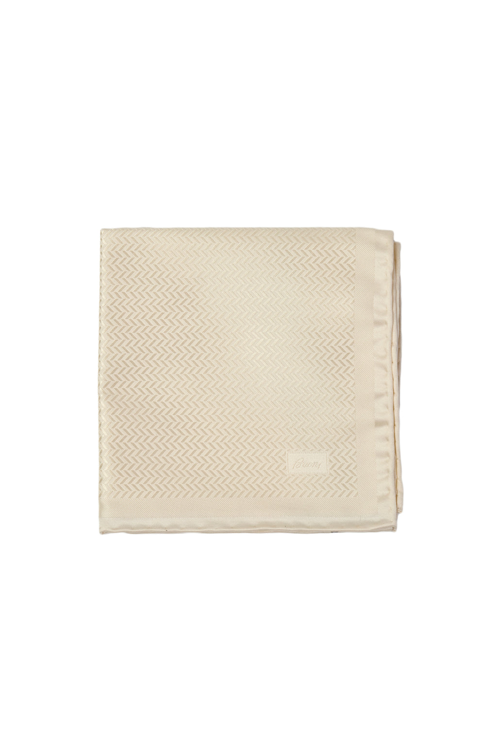 BRIONI | Silk Herringbone Pocket Square | Off-White