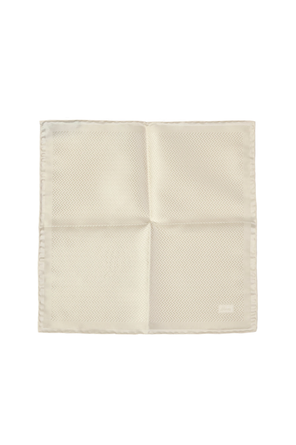 BRIONI | Silk Herringbone Pocket Square | Off-White