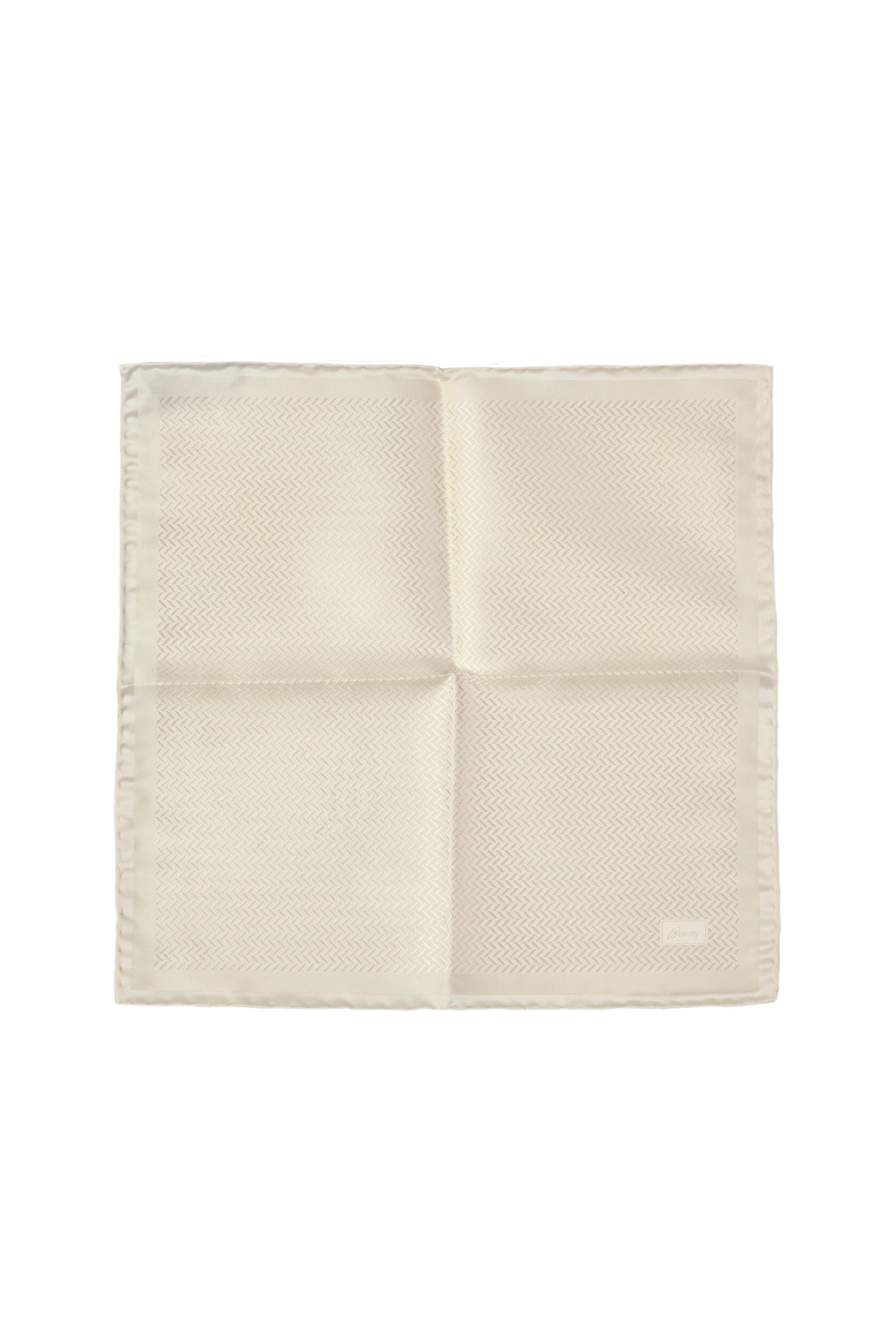 BRIONI | Silk Herringbone Pocket Square | Off-White
