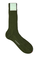 CANALI | Ribbed Cotton Socks | Olive Green