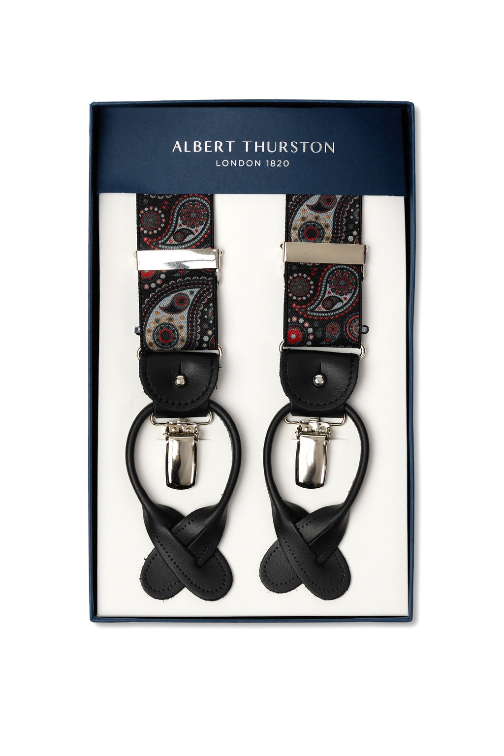 ALBERT THURSTON | Large Paisley 2-In-1 Braces | Black & Red