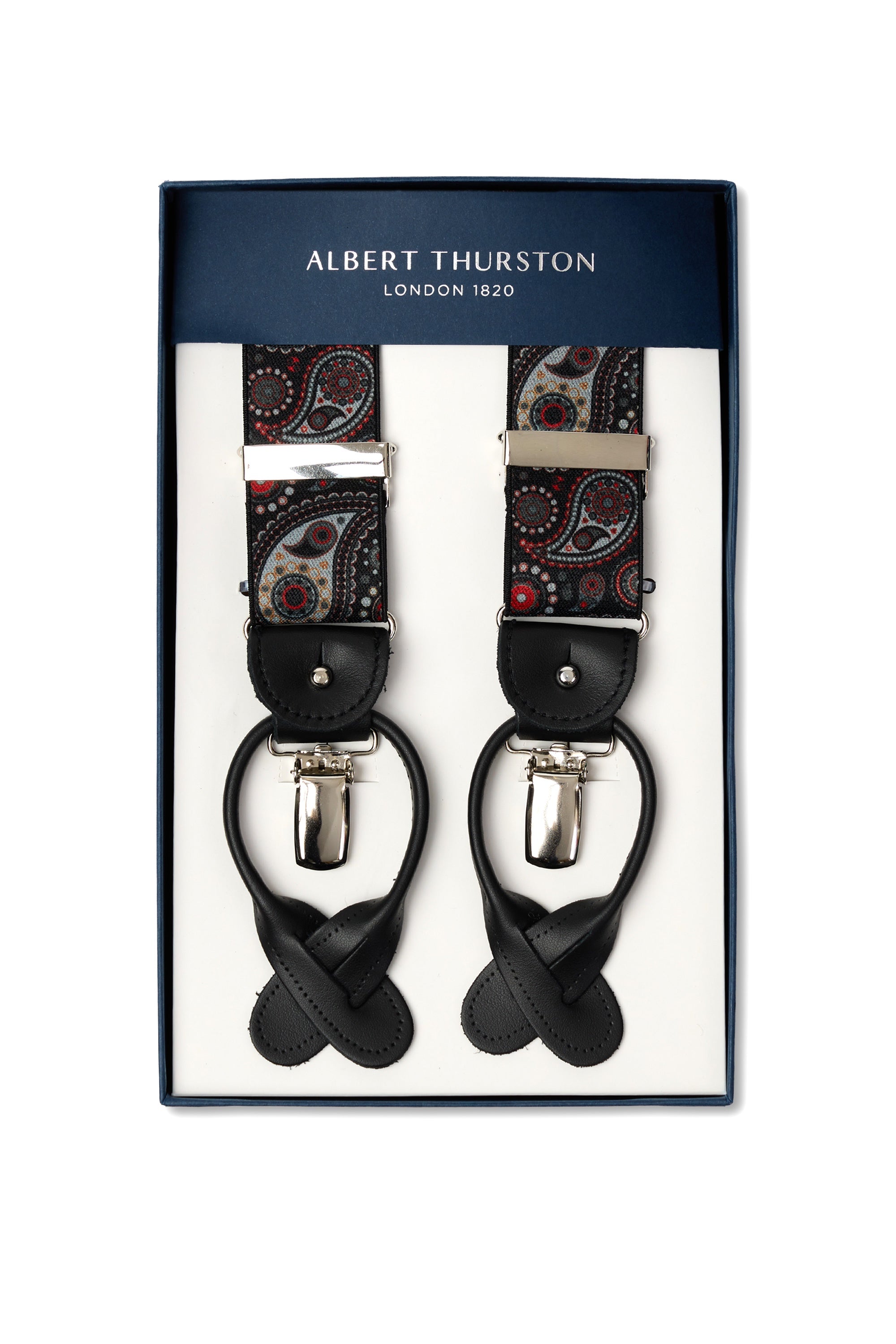 ALBERT THURSTON | Large Paisley 2-In-1 Braces | Black & Red