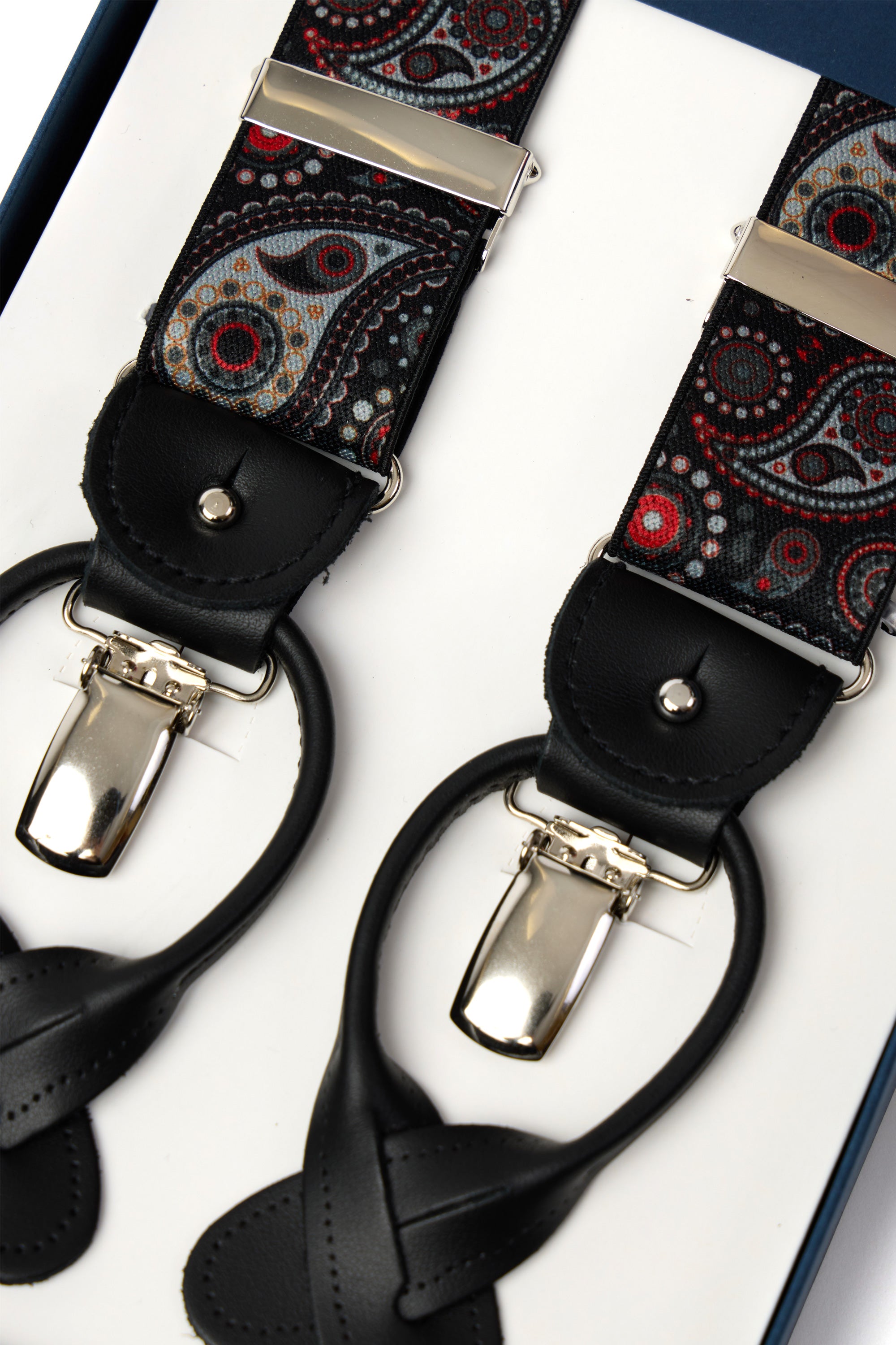 ALBERT THURSTON | Large Paisley 2-In-1 Braces | Black & Red