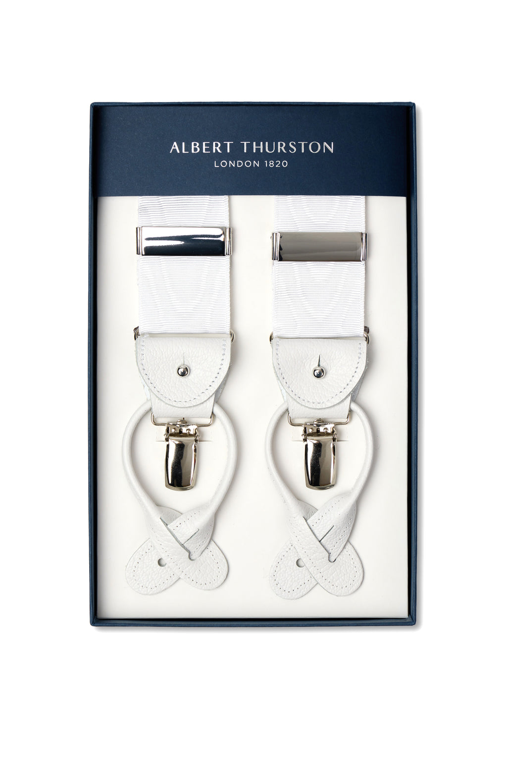 ALBERT THURSTON | Moire 2-in-1 Braces With Silver | White