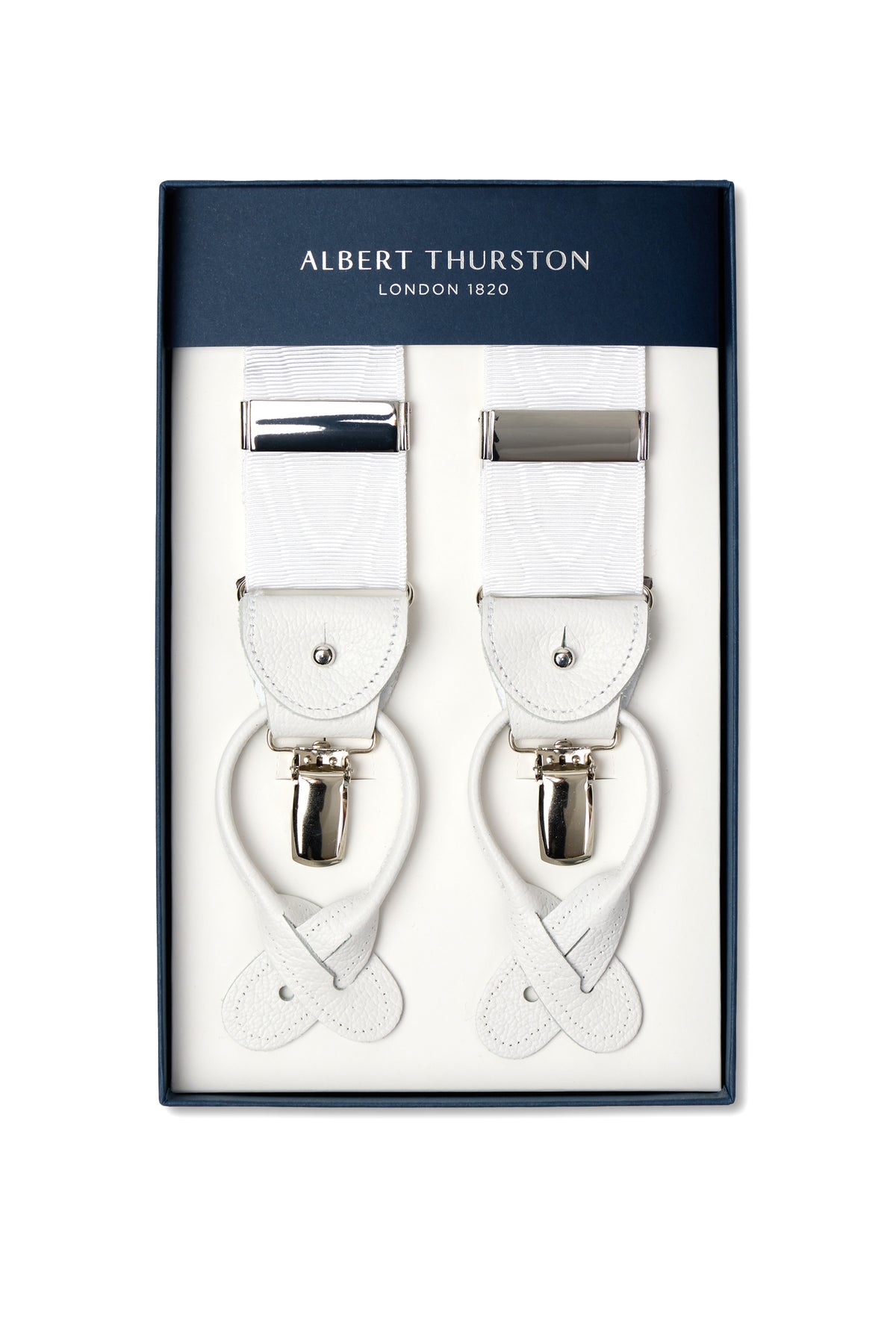 ALBERT THURSTON | Moire 2-in-1 Braces With Silver | White