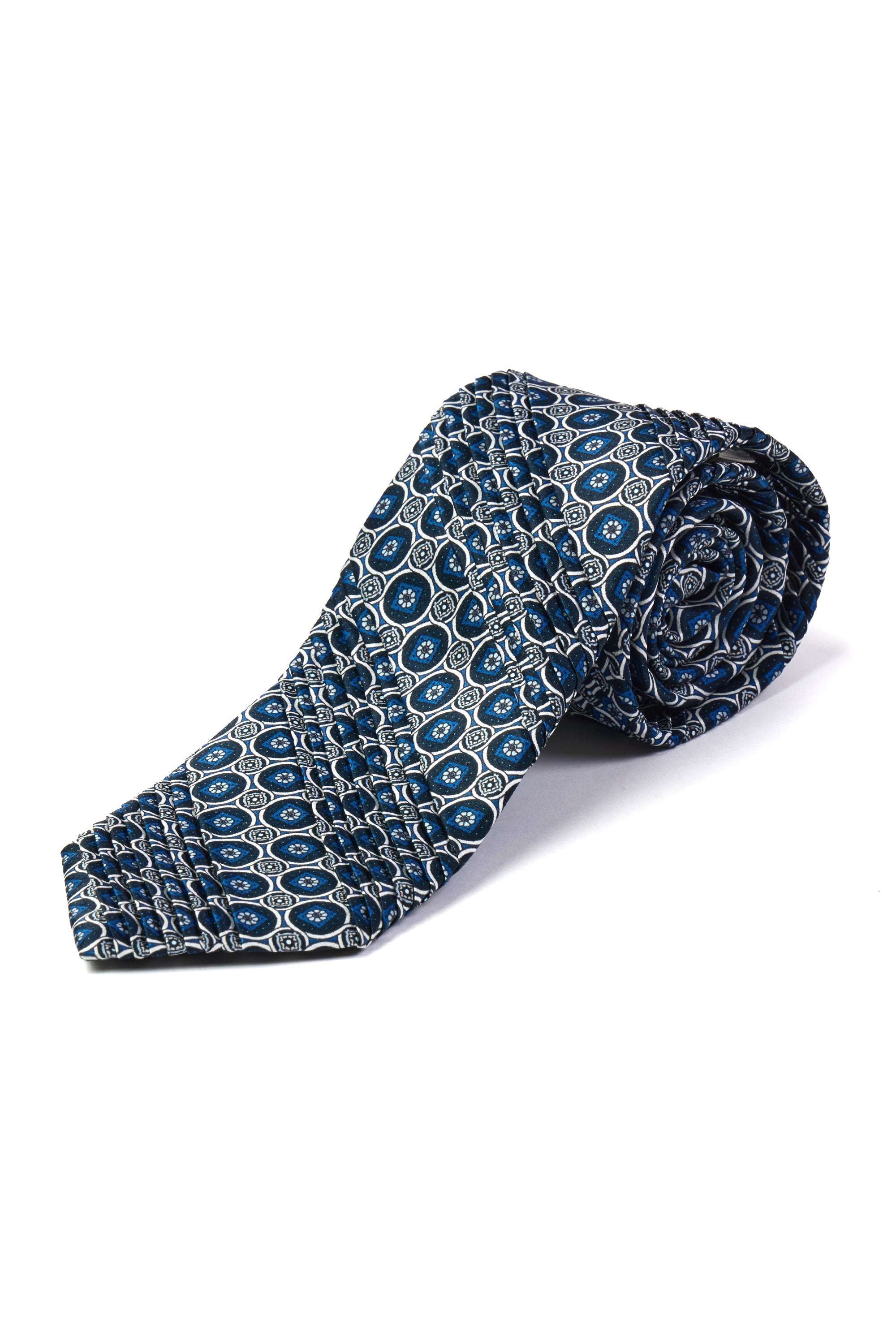 MITCHELL OGILVIE | Plisse Linked-Circle Pattern Tie | Navy & Silver