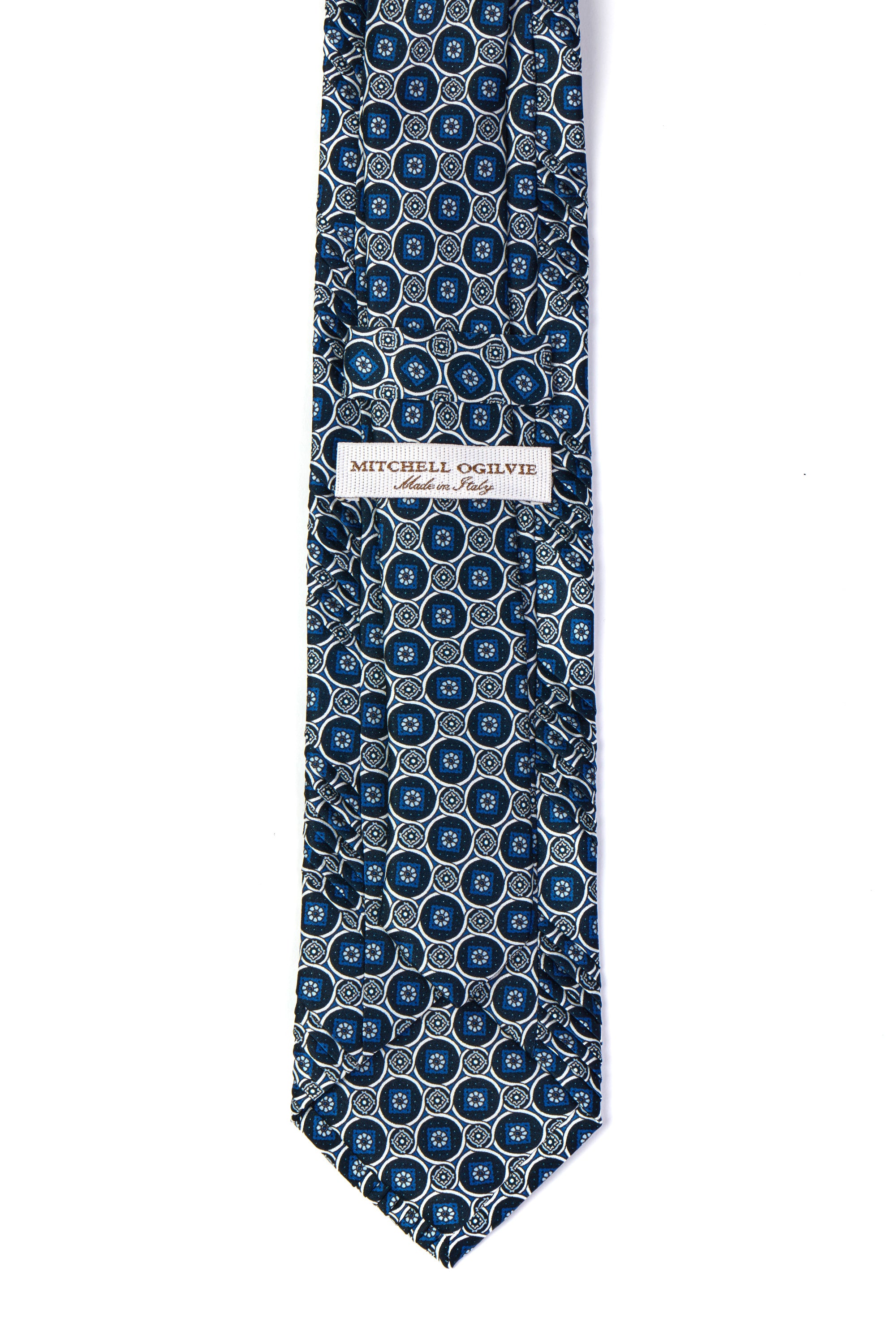 MITCHELL OGILVIE | Plisse Linked-Circle Pattern Tie | Navy & Silver