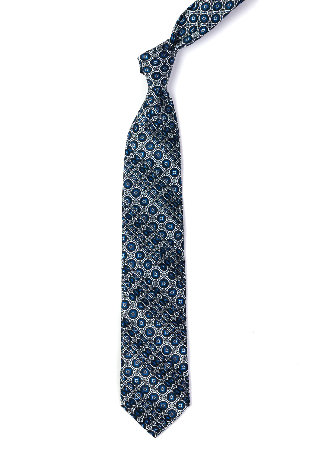 MITCHELL OGILVIE | Plisse Linked-Circle Pattern Tie | Navy & Silver
