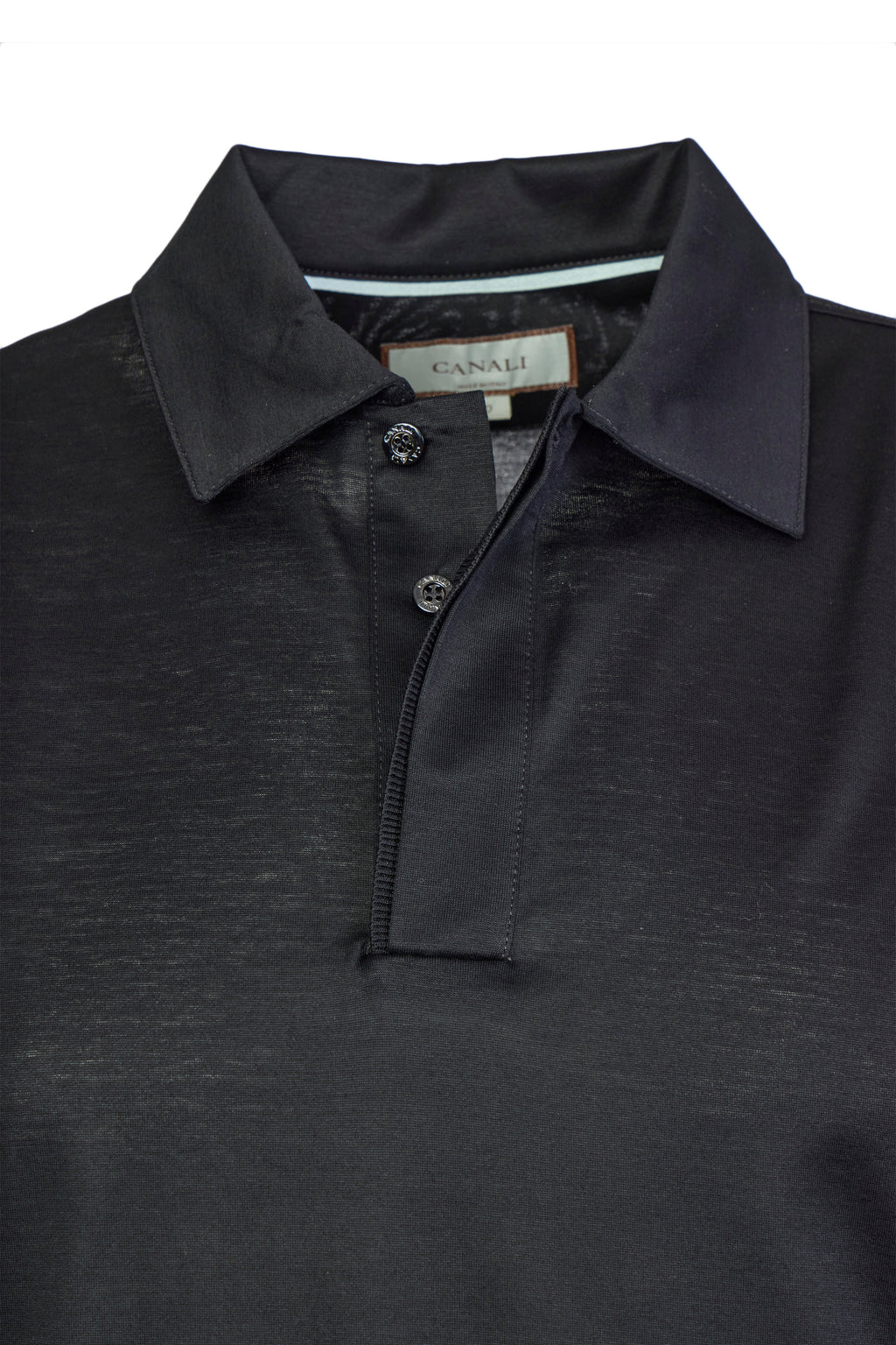 CANALI | Polo With Ribbed Trim On Placket | Black
