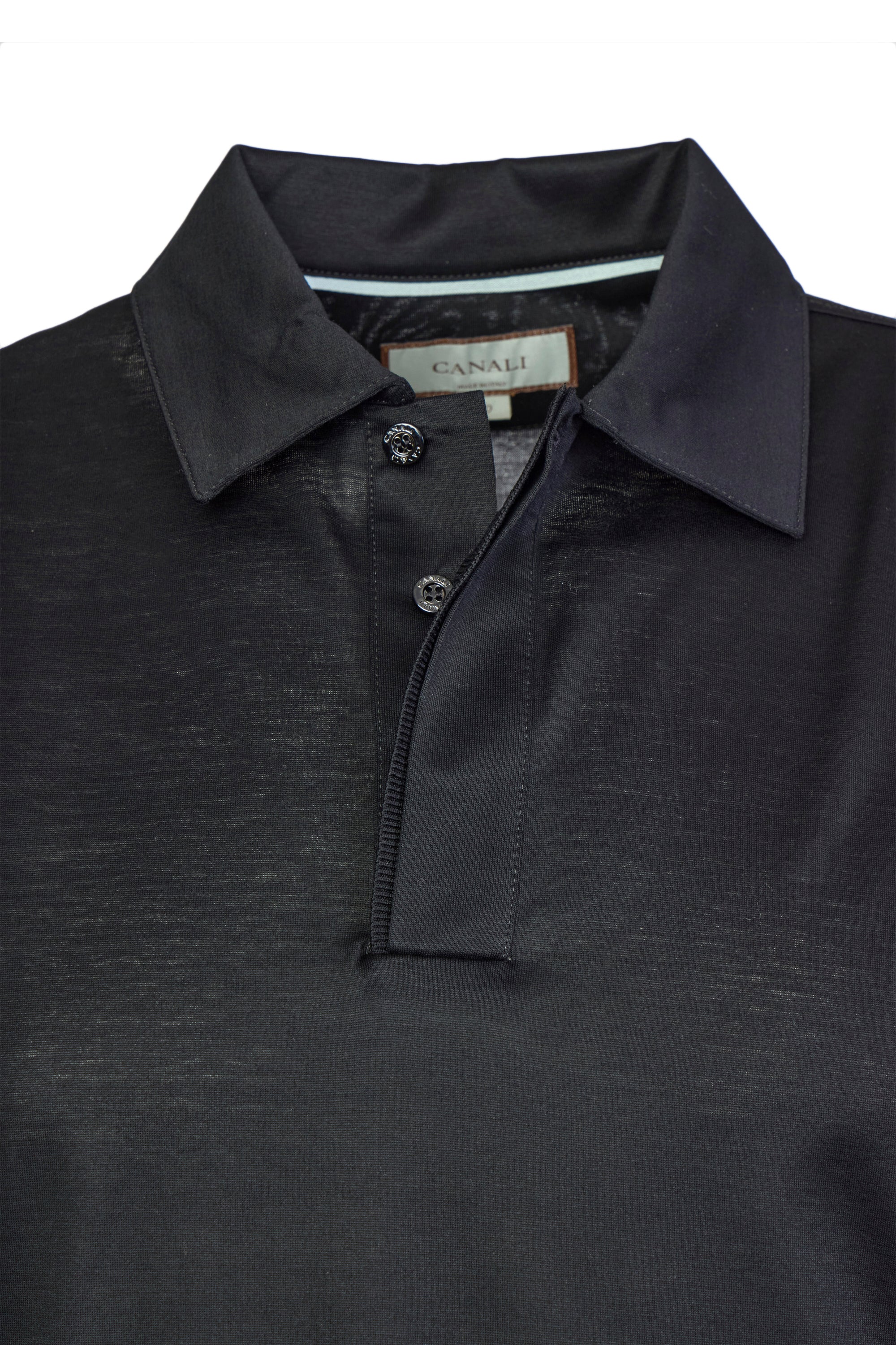 CANALI | Polo With Ribbed Trim On Placket | Black
