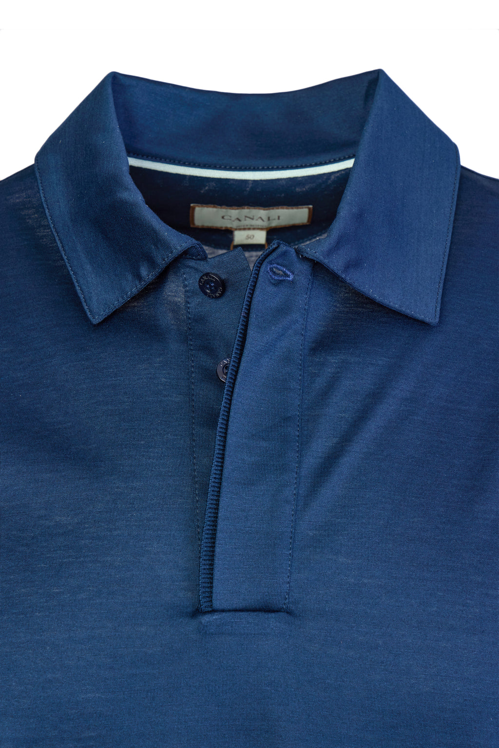 CANALI | Polo With Ribbed Trim On Placket | Navy