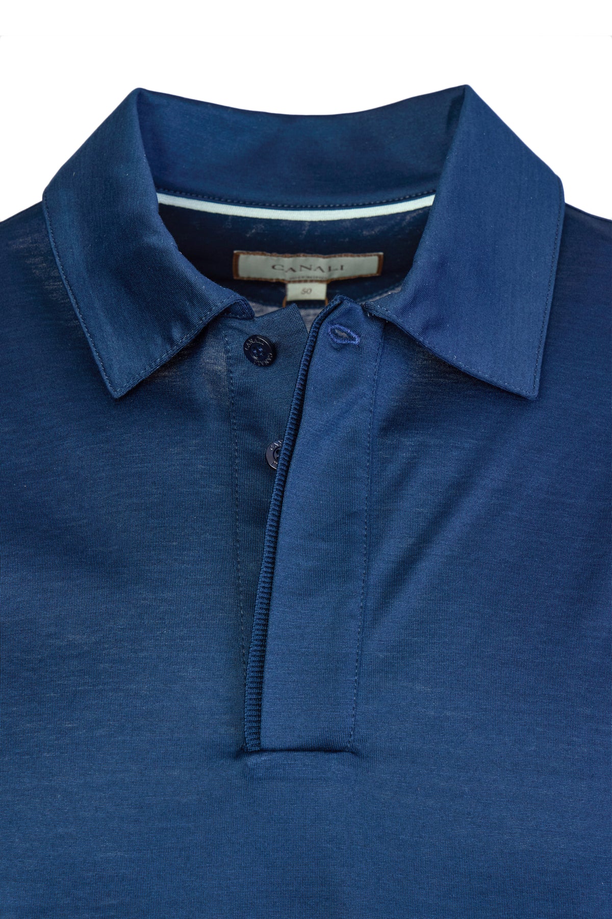 CANALI | Polo With Ribbed Trim On Placket | Navy