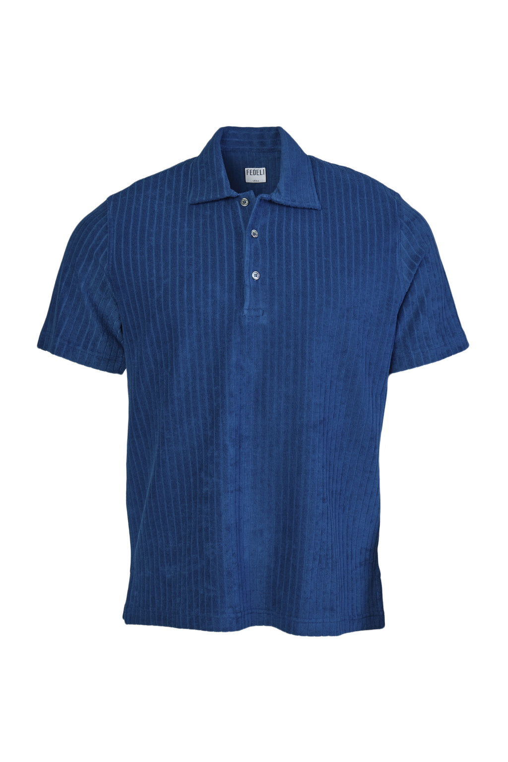 FEDELI | Ribbed Terry Polo | Dark Blue