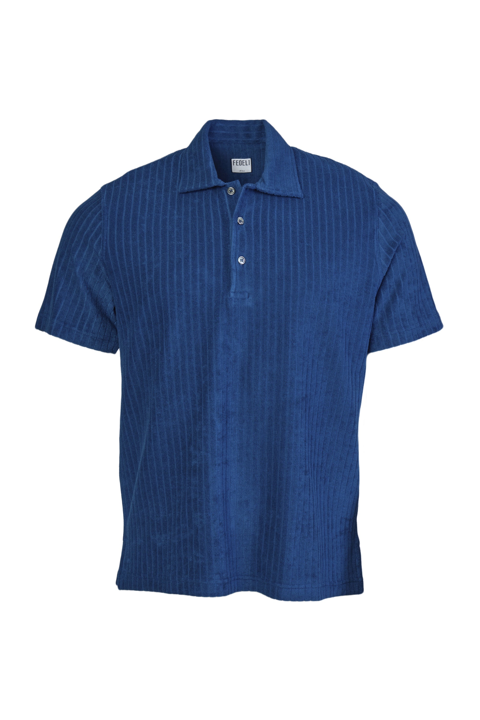 FEDELI | Ribbed Terry Polo | Dark Blue