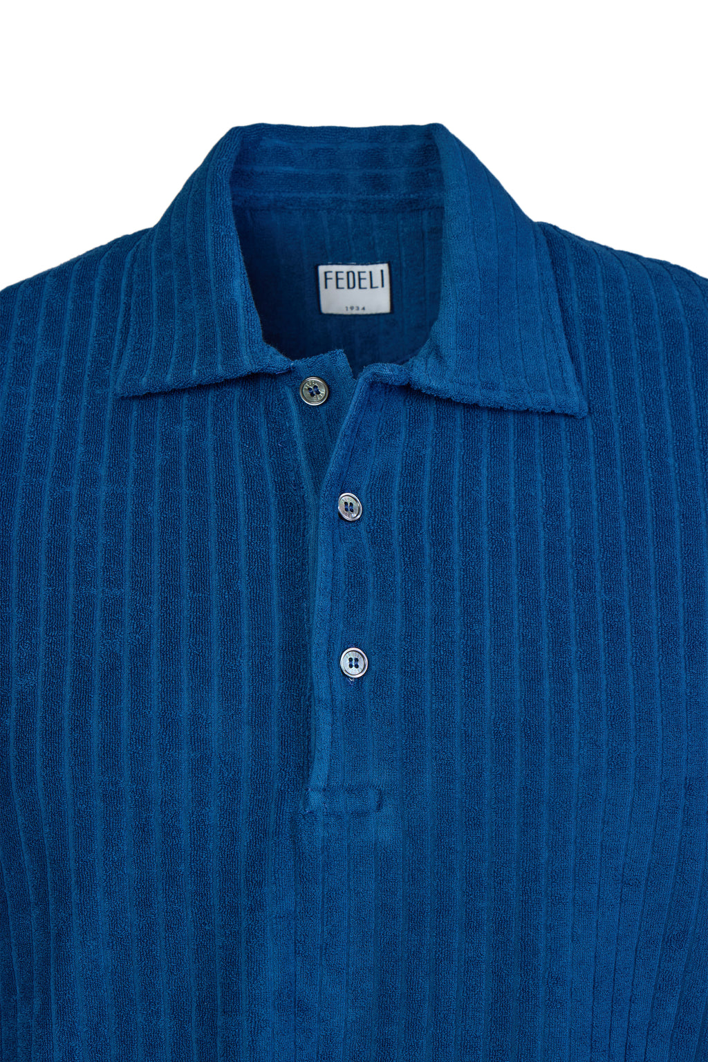 FEDELI | Ribbed Terry Polo | Dark Blue
