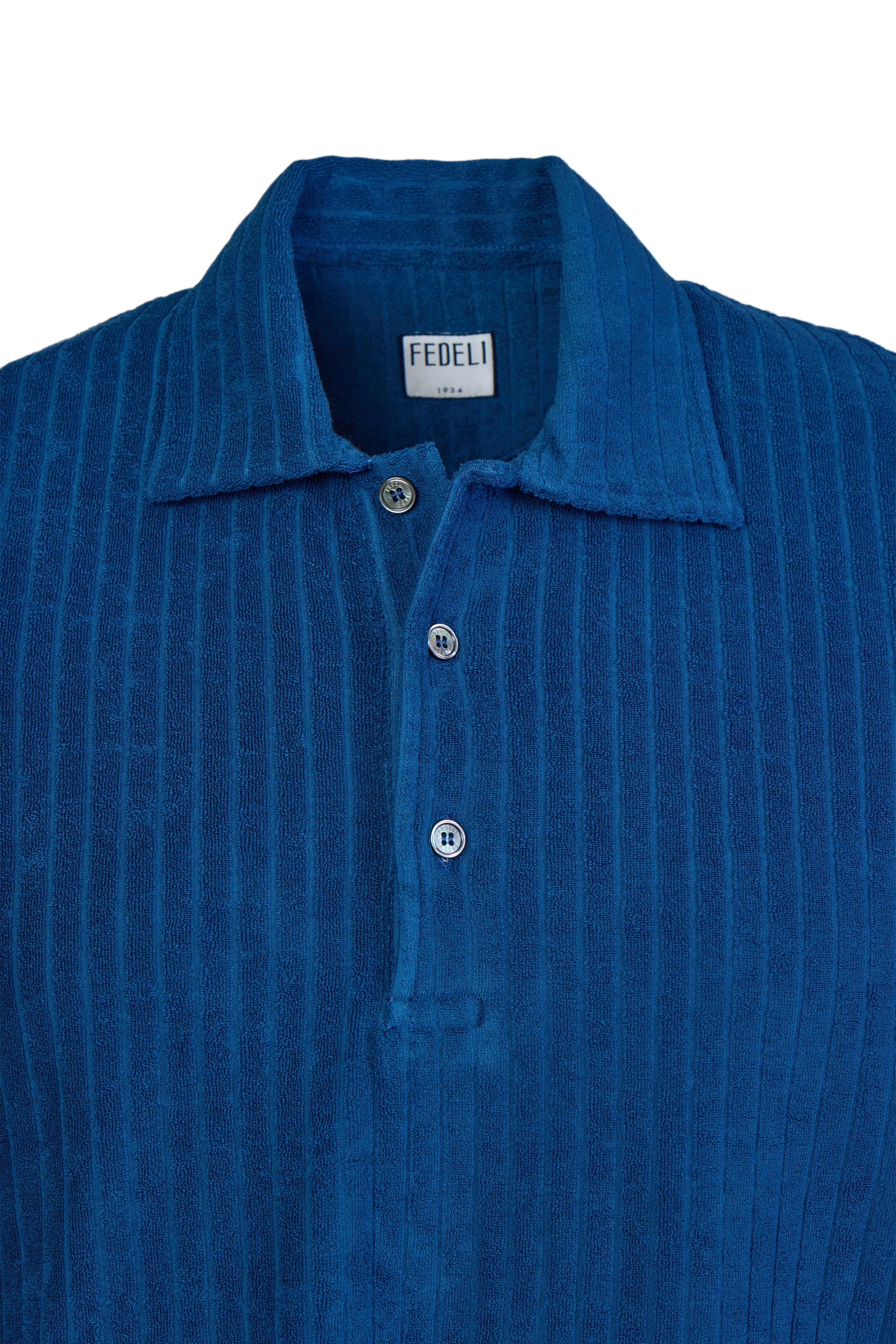 FEDELI | Ribbed Terry Polo | Dark Blue