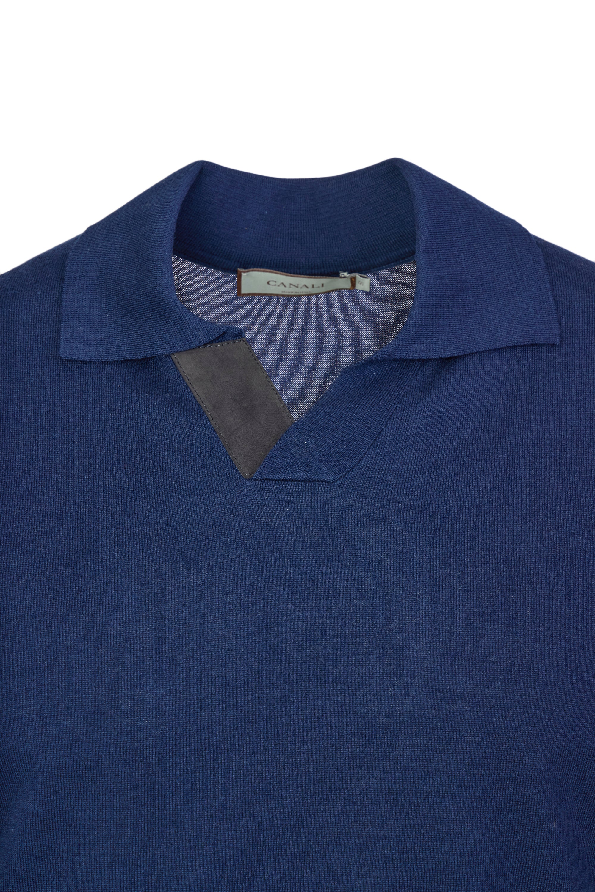 CANALI | Suede Trim Polo | Navy