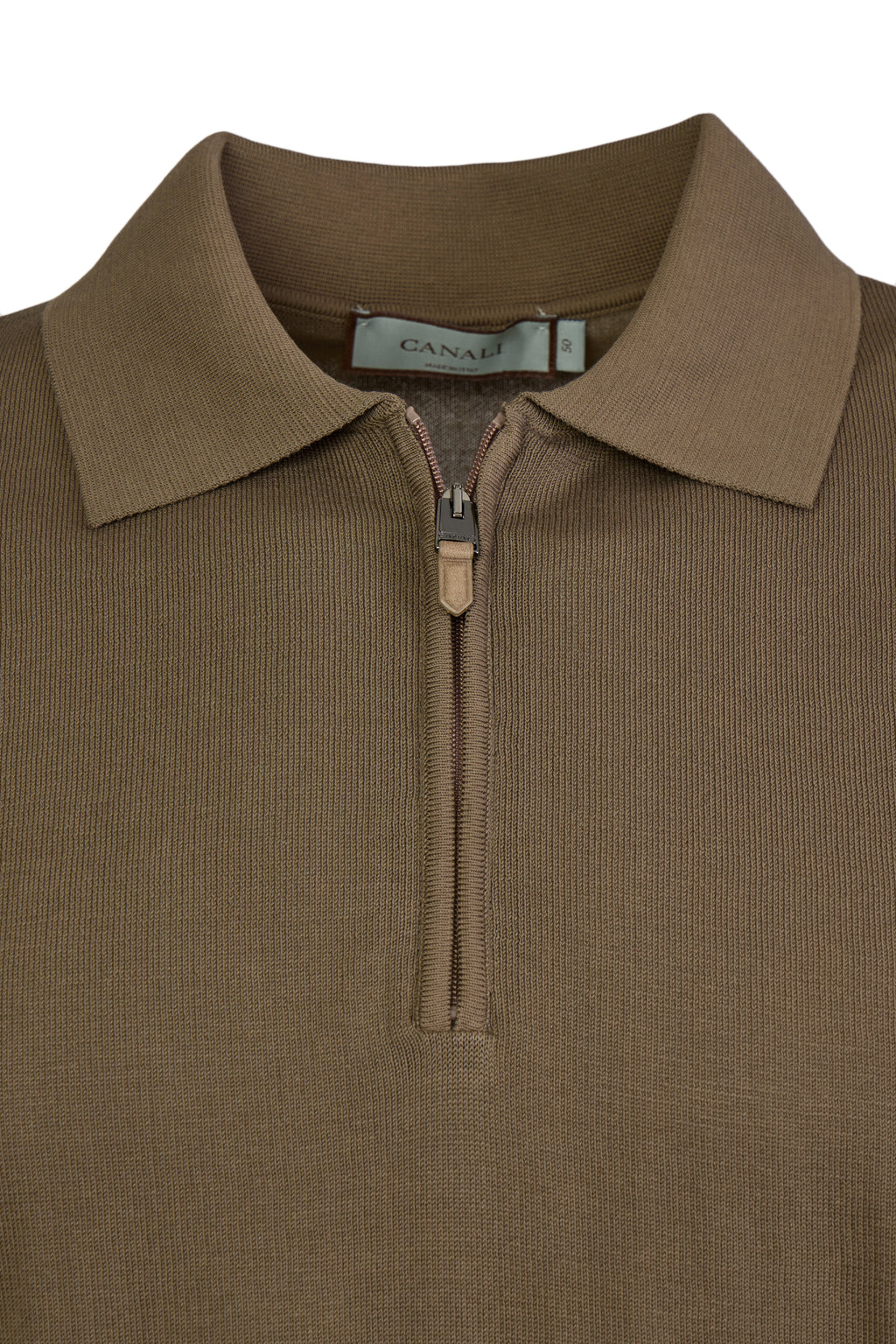 CANALI | Zip Neck Polo | Mid-Brown