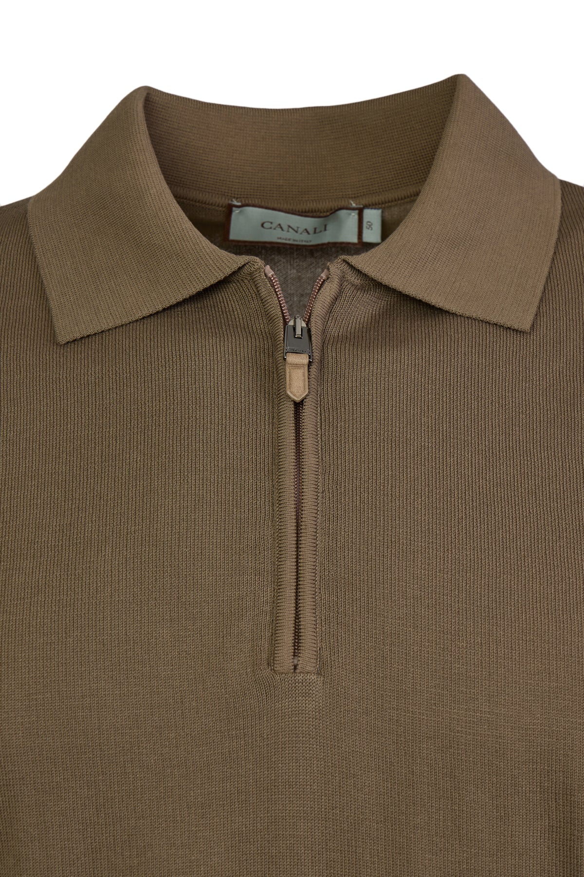 CANALI | Zip Neck Polo | Mid-Brown