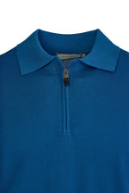 CANALI | Zip Neck Polo | Mid-Blue