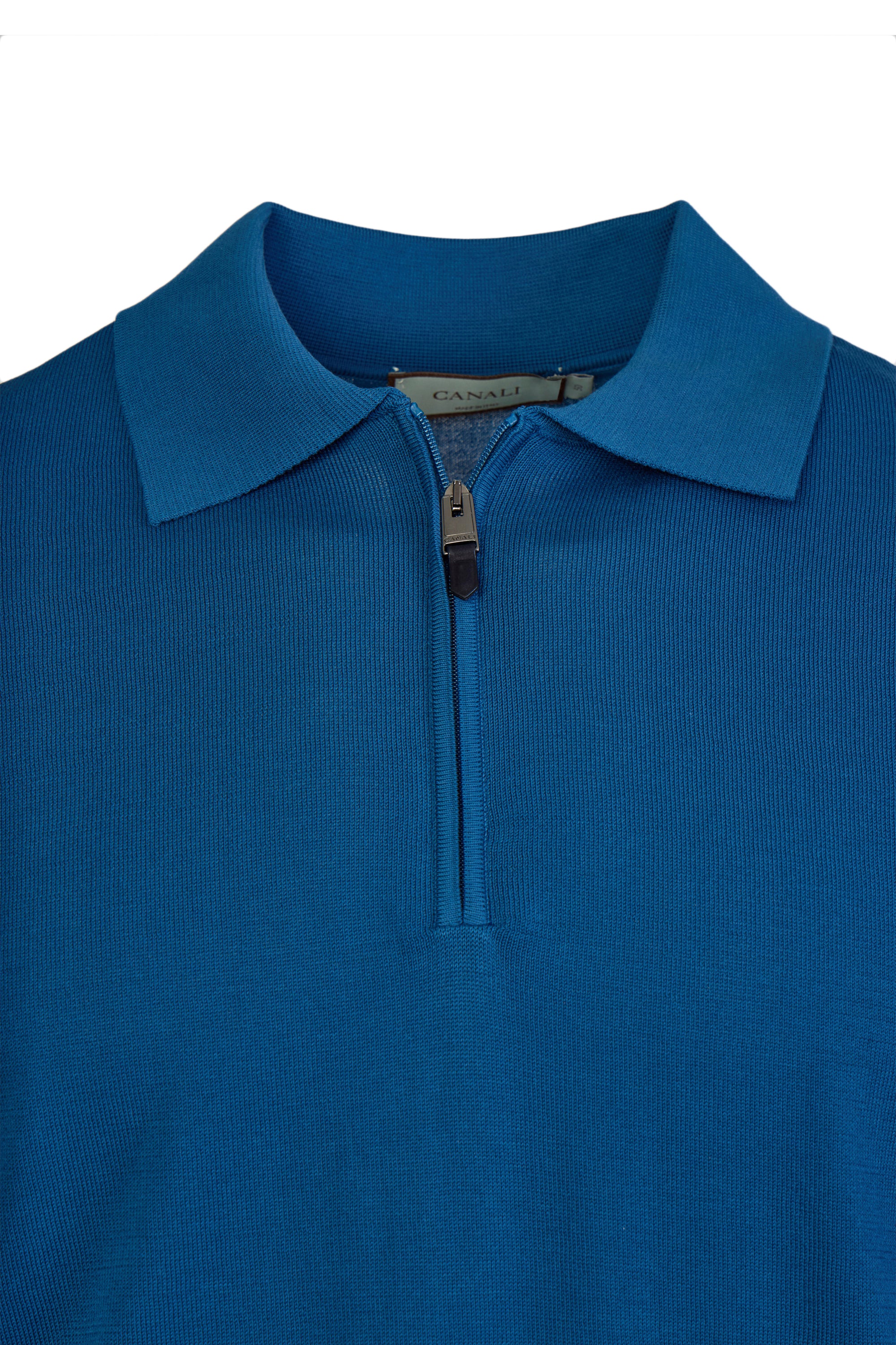 CANALI | Zip Neck Polo | Mid-Blue