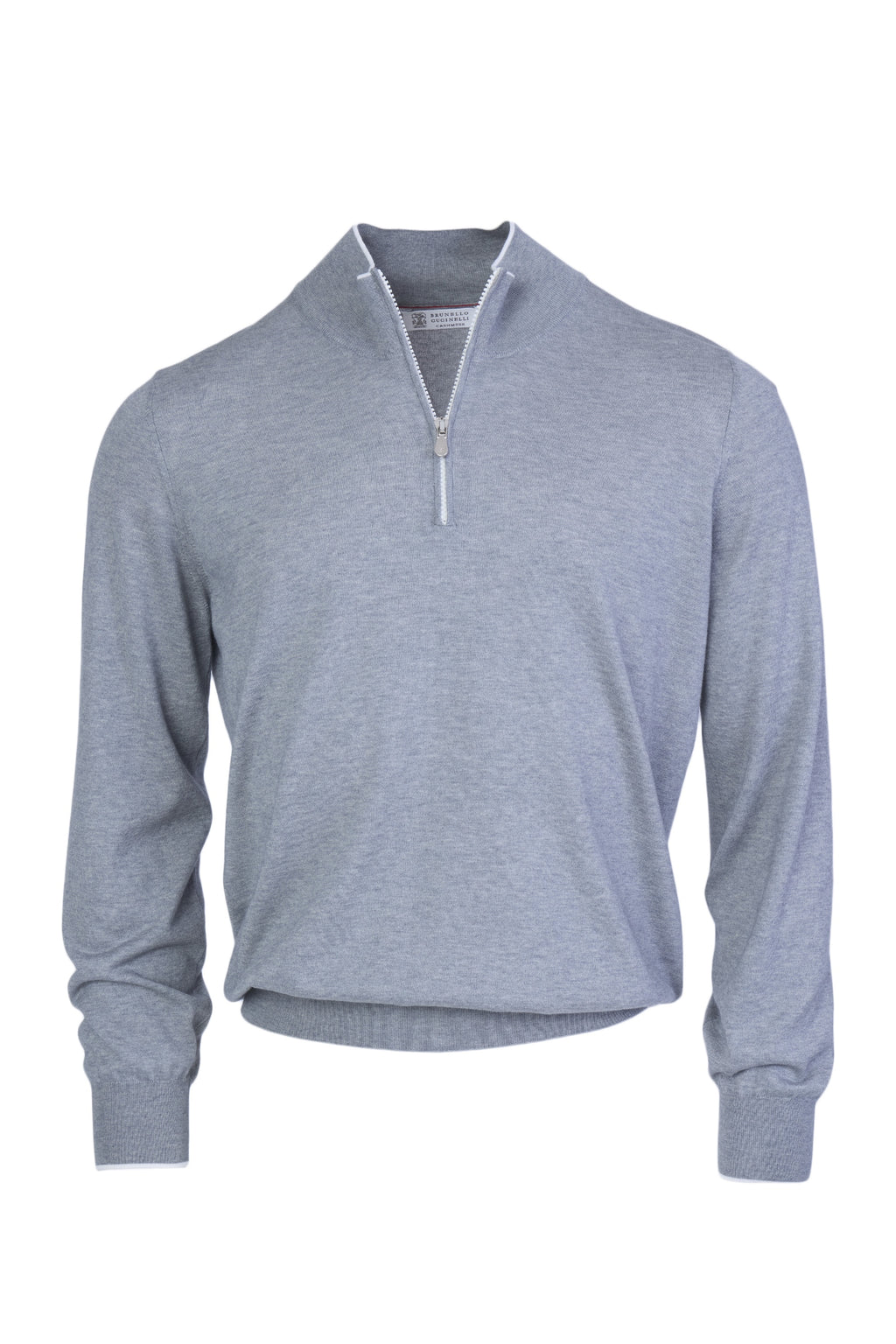BRUNELLO CUCINELLI | Zip Neck Knit With Trims | Grey