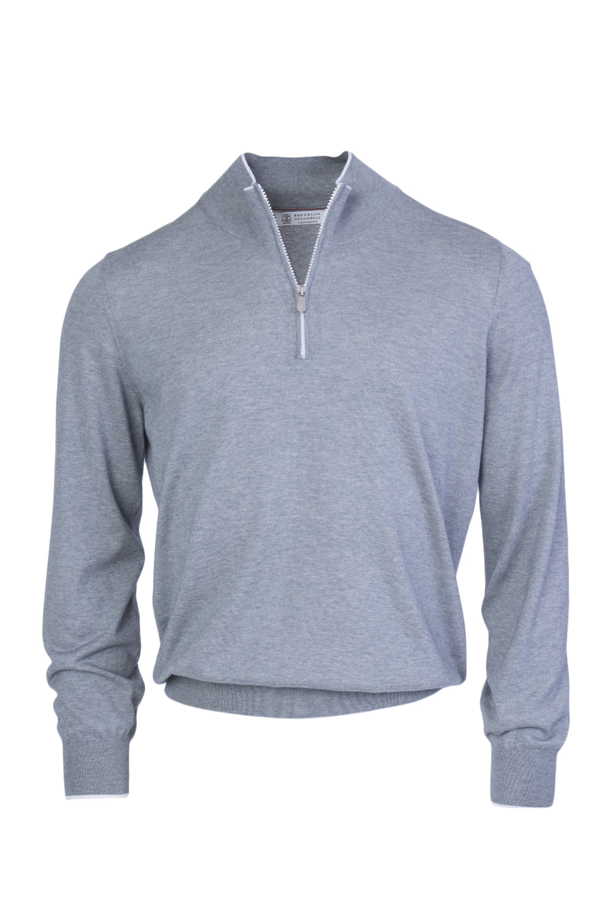 BRUNELLO CUCINELLI | Zip Neck Knit With Trims | Grey