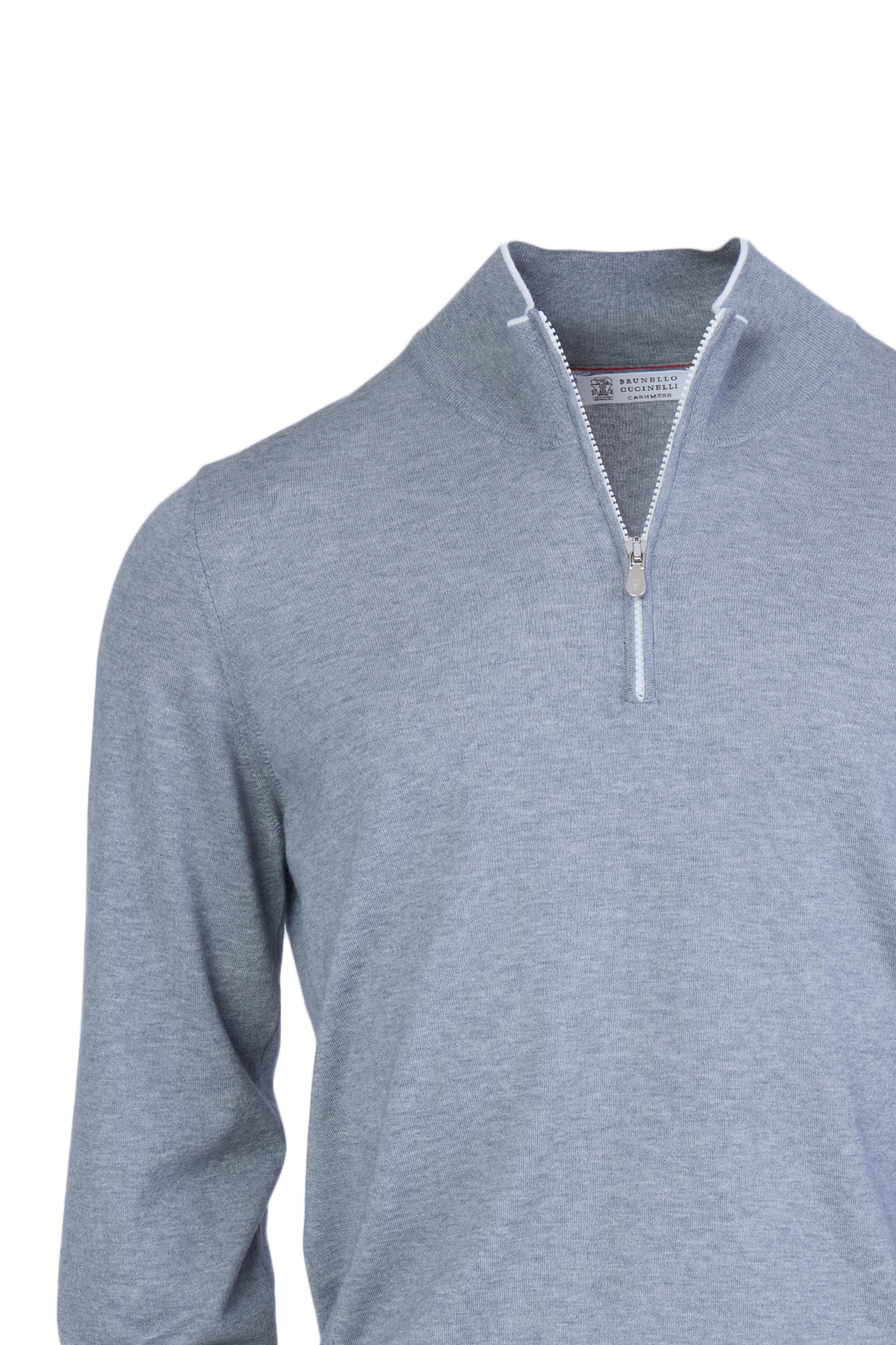 BRUNELLO CUCINELLI | Zip Neck Knit With Trims | Grey