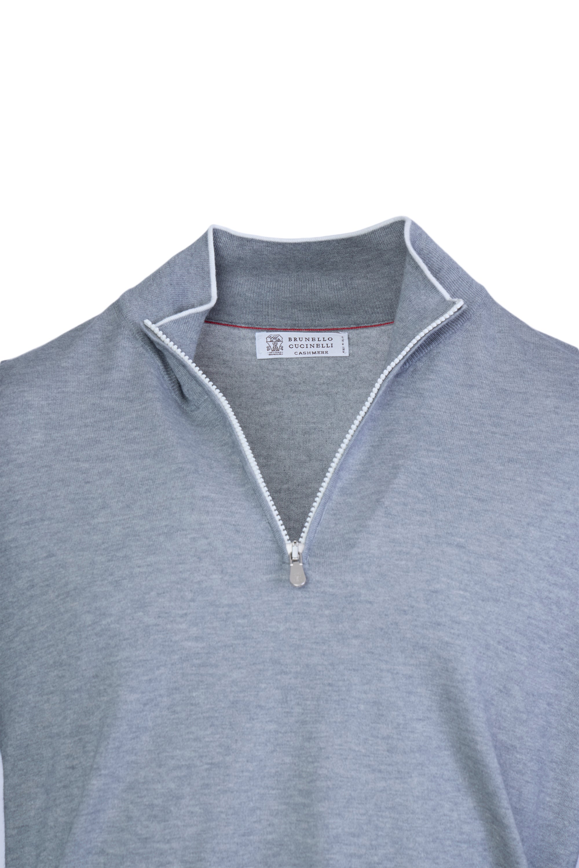BRUNELLO CUCINELLI | Zip Neck Knit With Trims | Grey