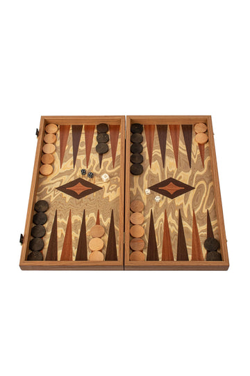 MANOPOULOS Brown Olive Burl Backgammon Set 38 x 20cm